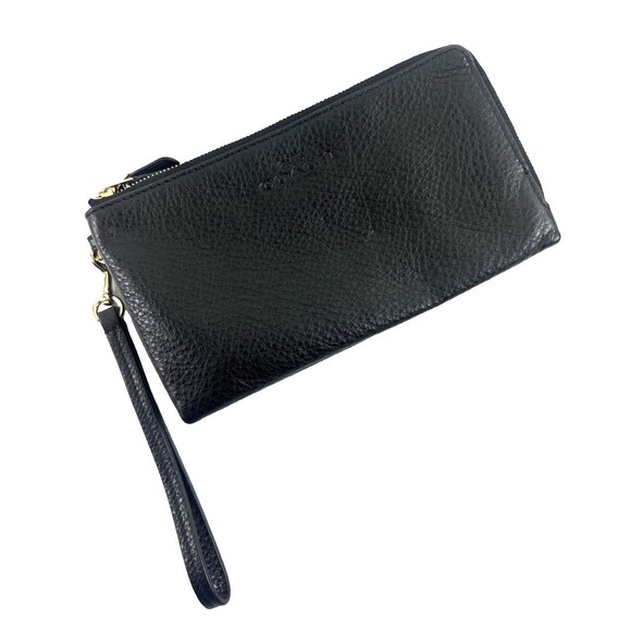 Coach Double Zip Wallet Wrislet Black Pebbled Soft Leather Small F53561 Card - Picture 1 of 16